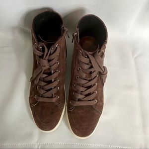 Frye & Co Sindy Moto High Top Suede Sneaker Brown 8